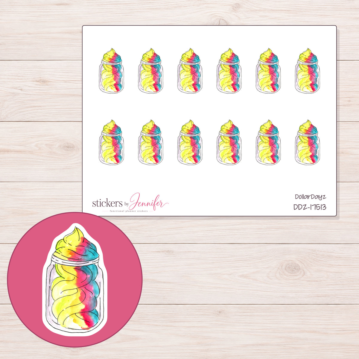 DDZ-17513 planner sticker sheet with enlarged sticker detail