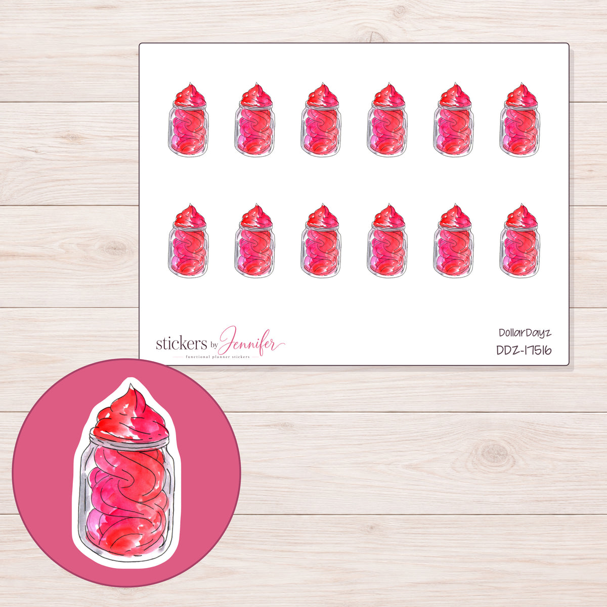 DDZ-17516 planner sticker sheet with enlarged sticker detail