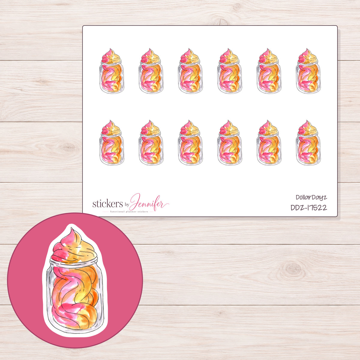 DDZ-17522 planner sticker sheet with enlarged sticker detail