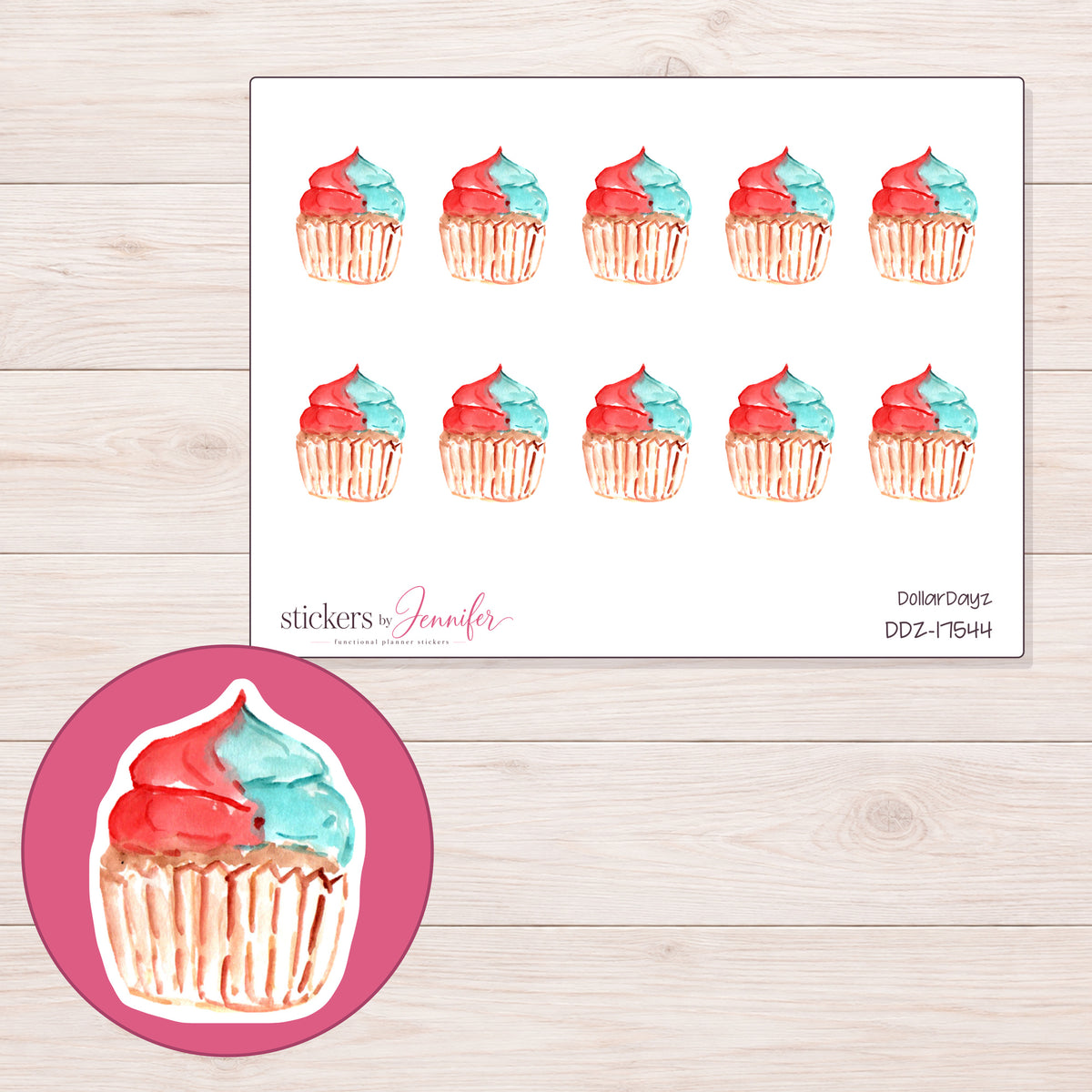 DDZ-17544 planner sticker sheet with enlarged sticker detail