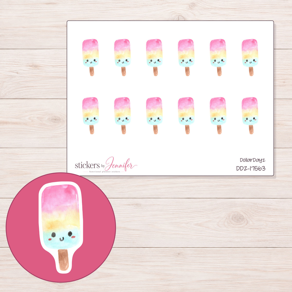 DDZ-17563 planner sticker sheet with enlarged sticker detail