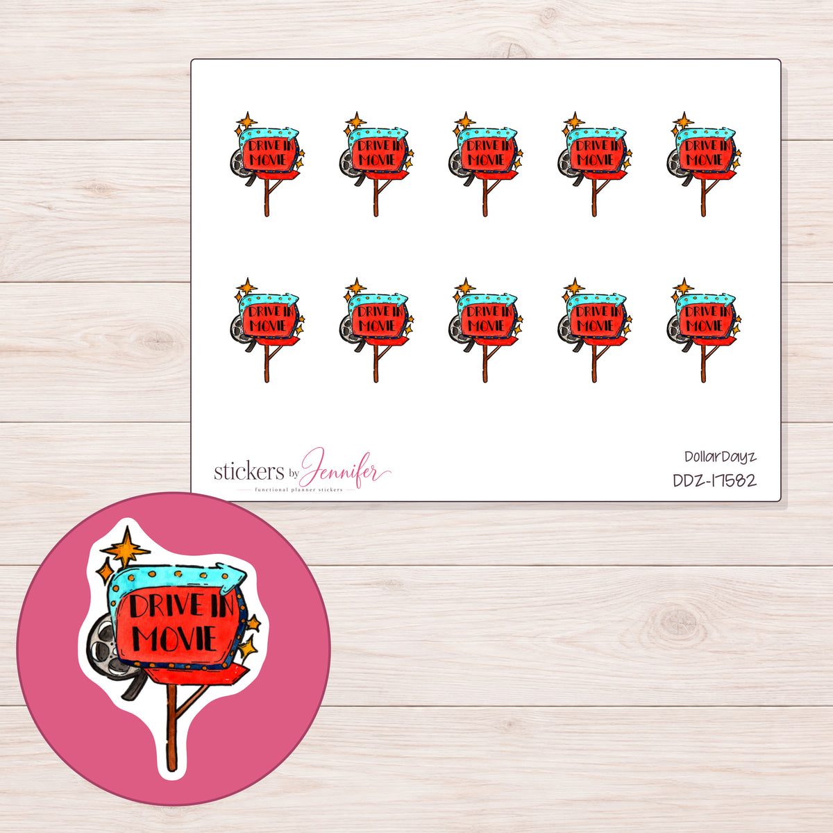 DDZ-17582 planner sticker sheet with enlarged sticker detail