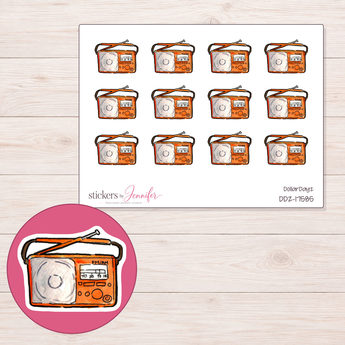 DDZ-17585 planner sticker sheet with enlarged sticker detail