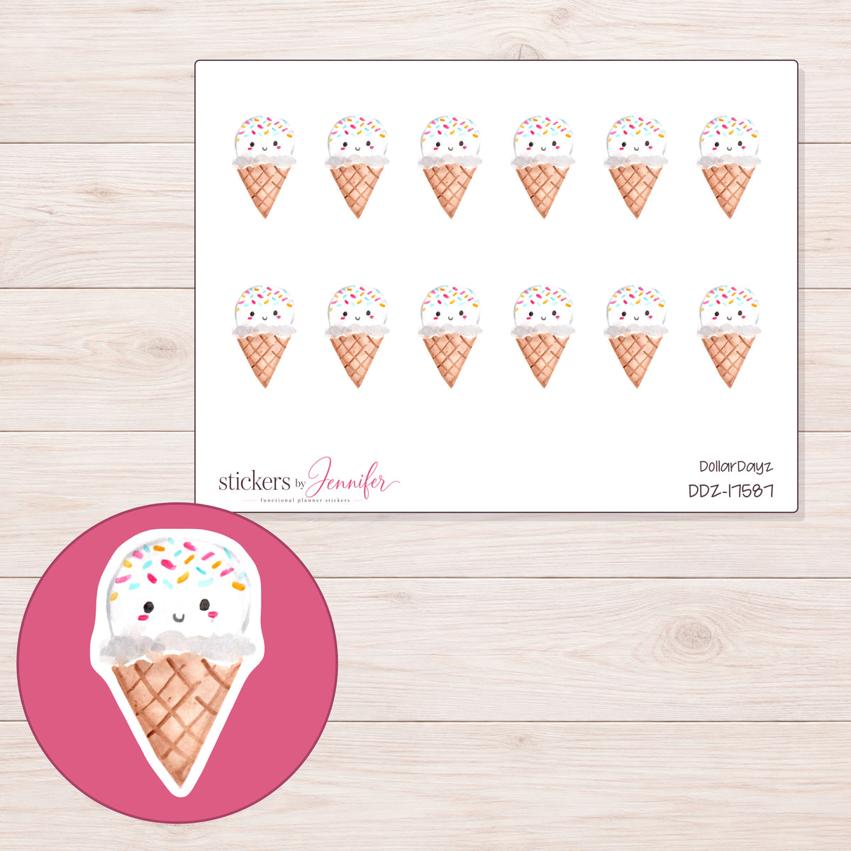 DDZ-17587 planner sticker sheet with enlarged sticker detail