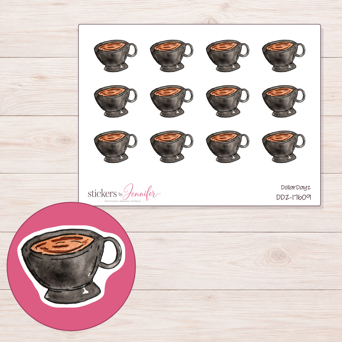 DDZ-17609 planner sticker sheet with enlarged sticker detail
