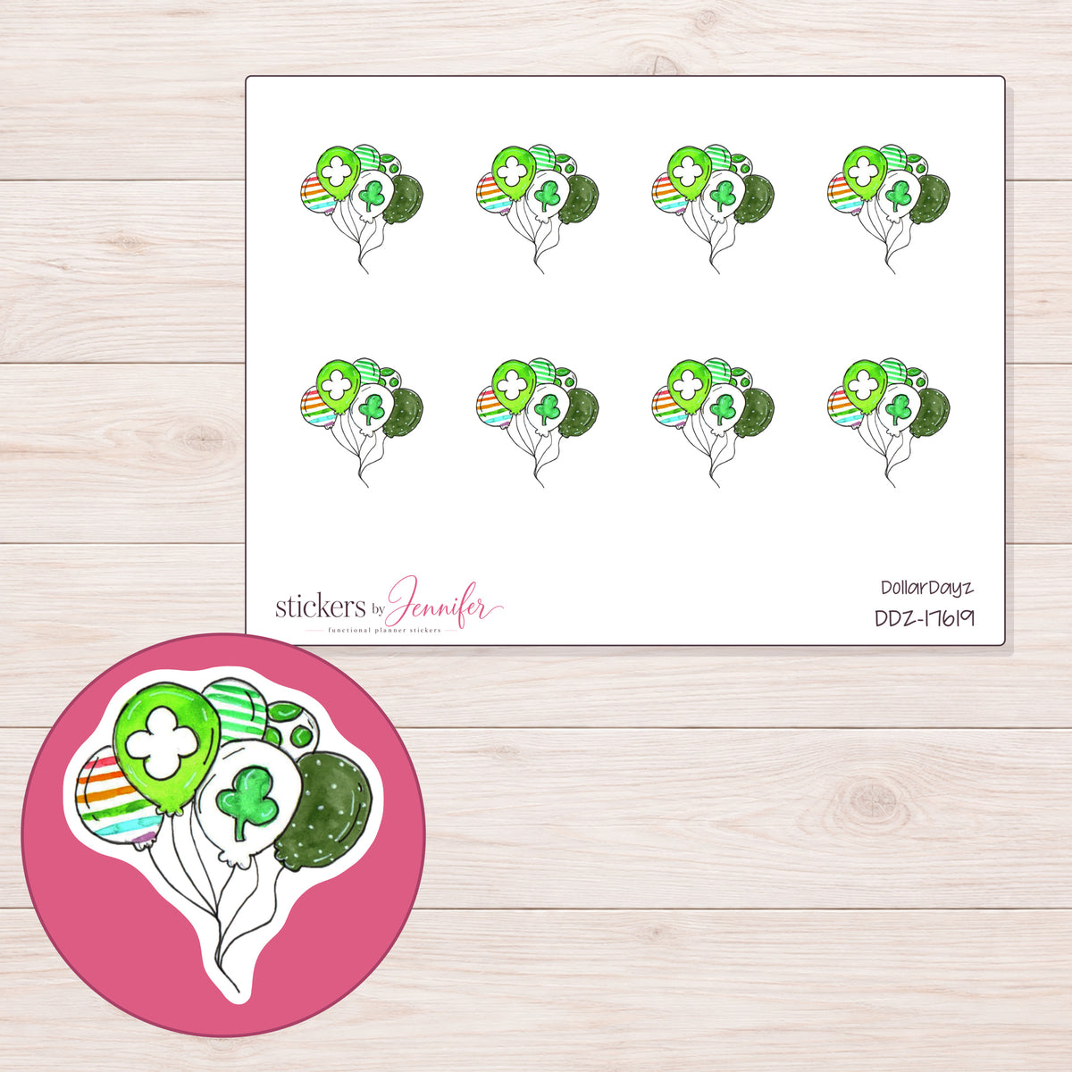 DDZ-17619 planner sticker sheet with enlarged sticker detail