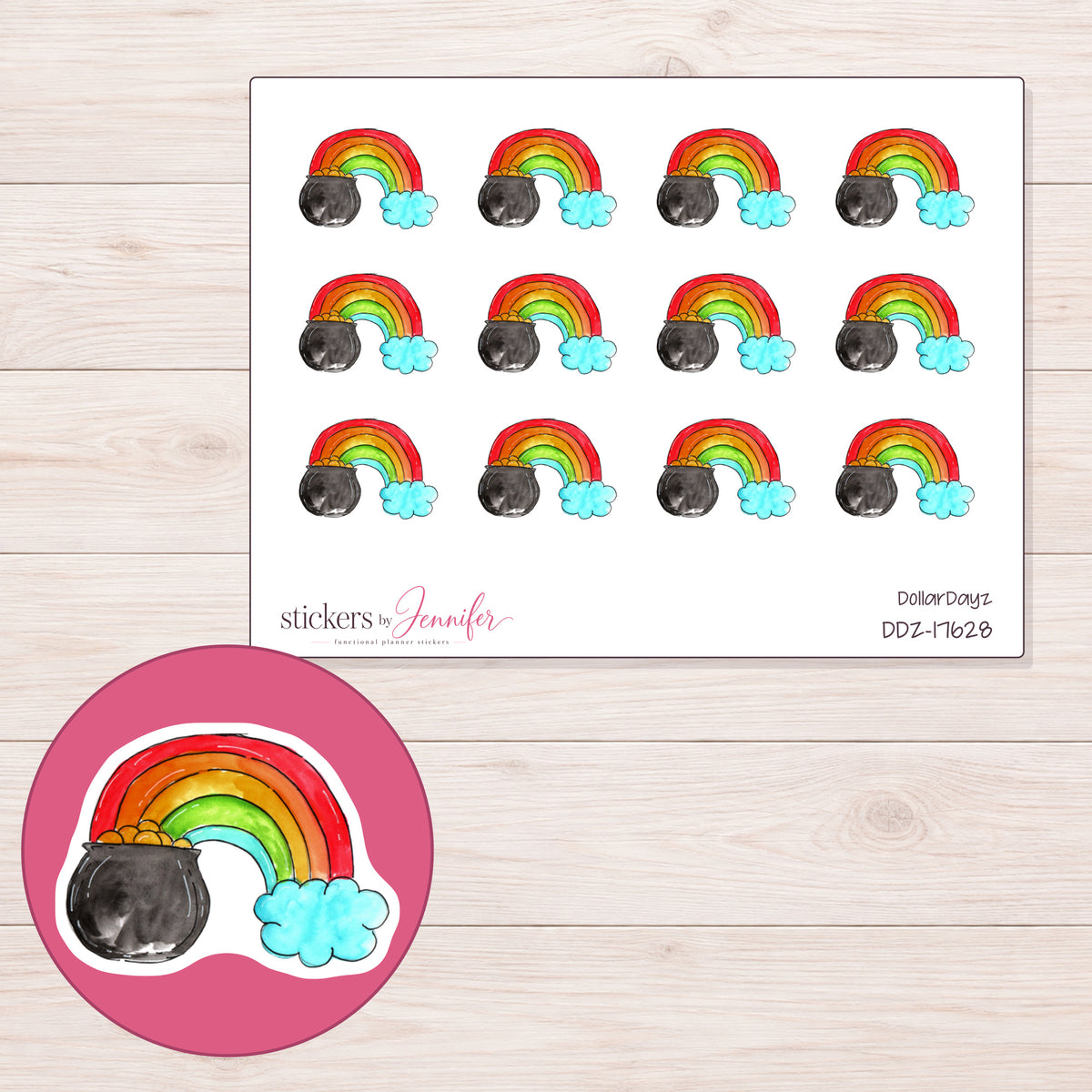 DDZ-17628 planner sticker sheet with enlarged sticker detail
