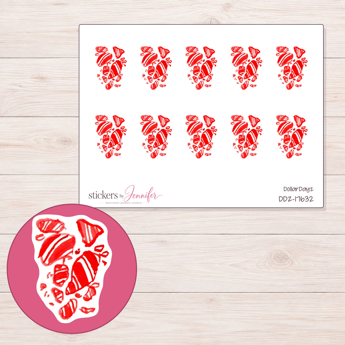 DDZ-17632 planner sticker sheet with enlarged sticker detail