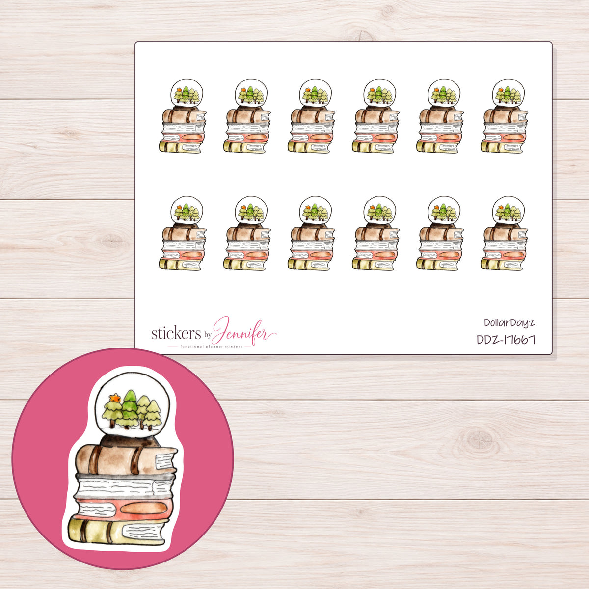 DDZ-17667 planner sticker sheet with enlarged sticker detail