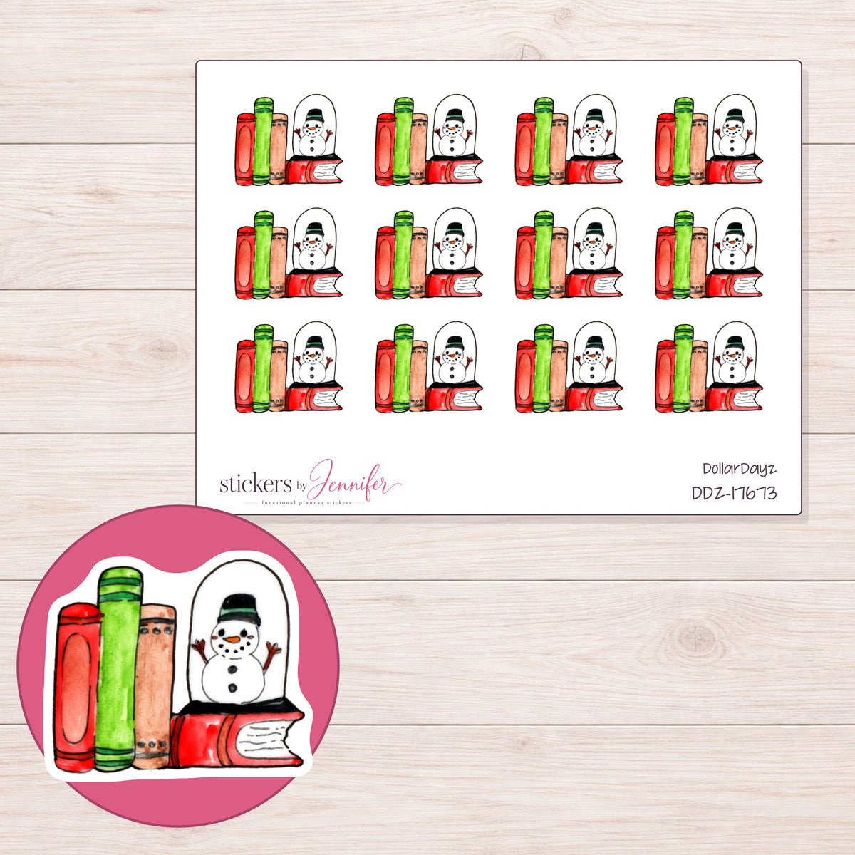 DDZ-17673 planner sticker sheet with enlarged sticker detail