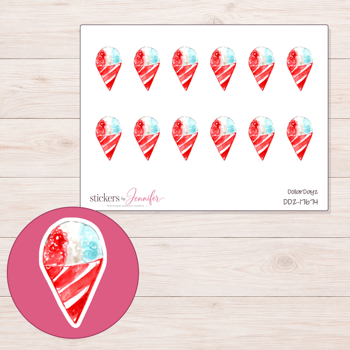DDZ-17674 planner sticker sheet with enlarged sticker detail