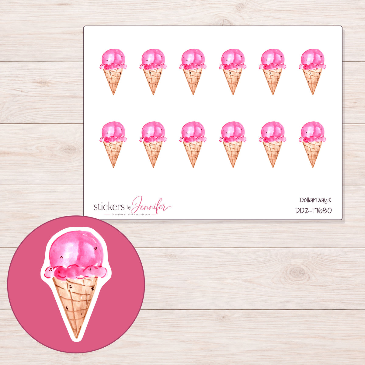 DDZ-17680 planner sticker sheet with enlarged sticker detail