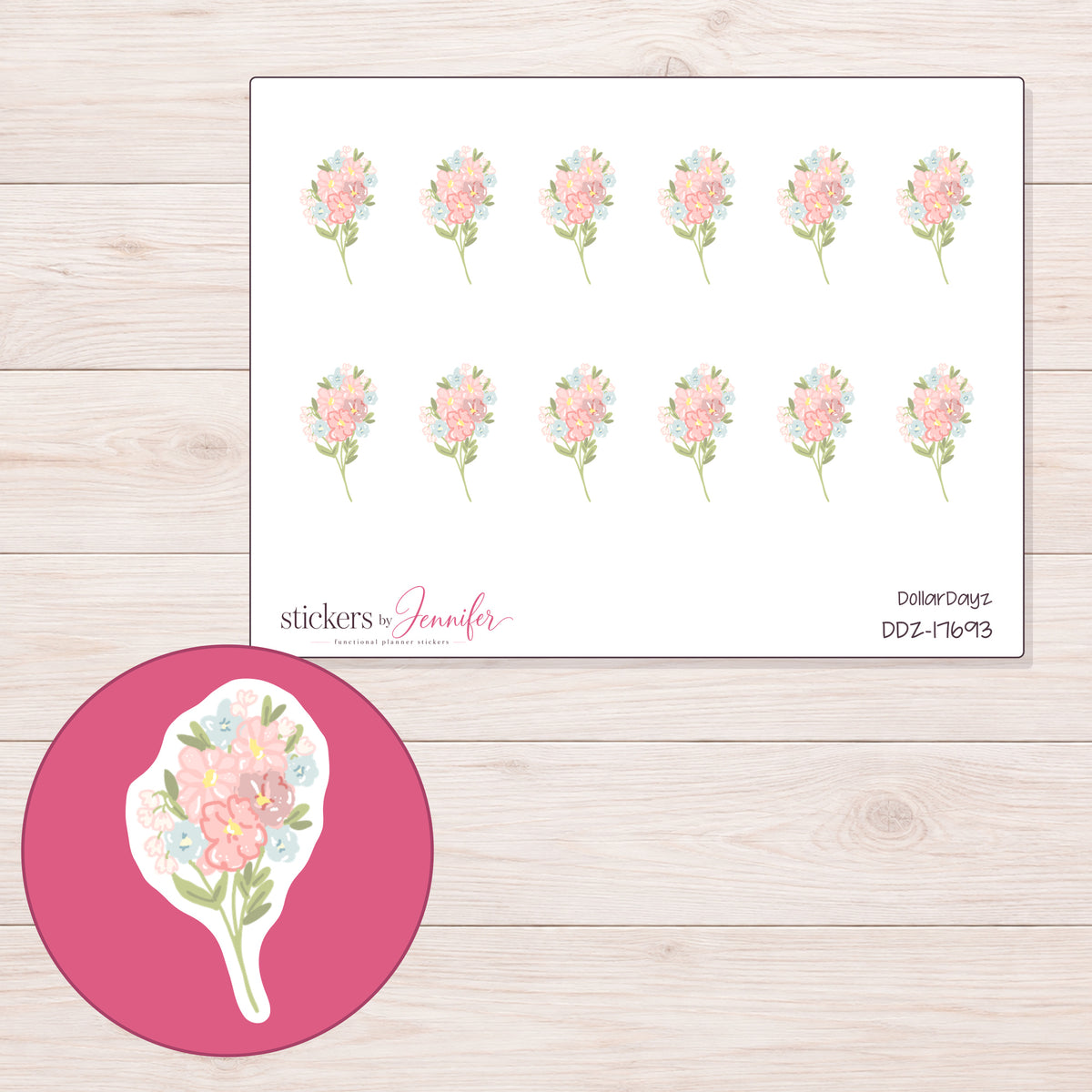 DDZ-17693 planner sticker sheet with enlarged sticker detail