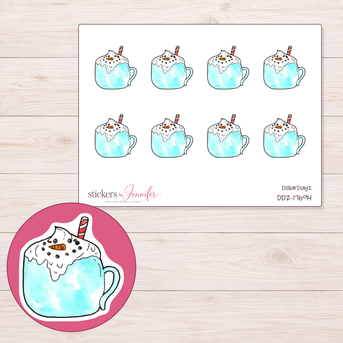 DDZ-17694 planner sticker sheet with enlarged sticker detail