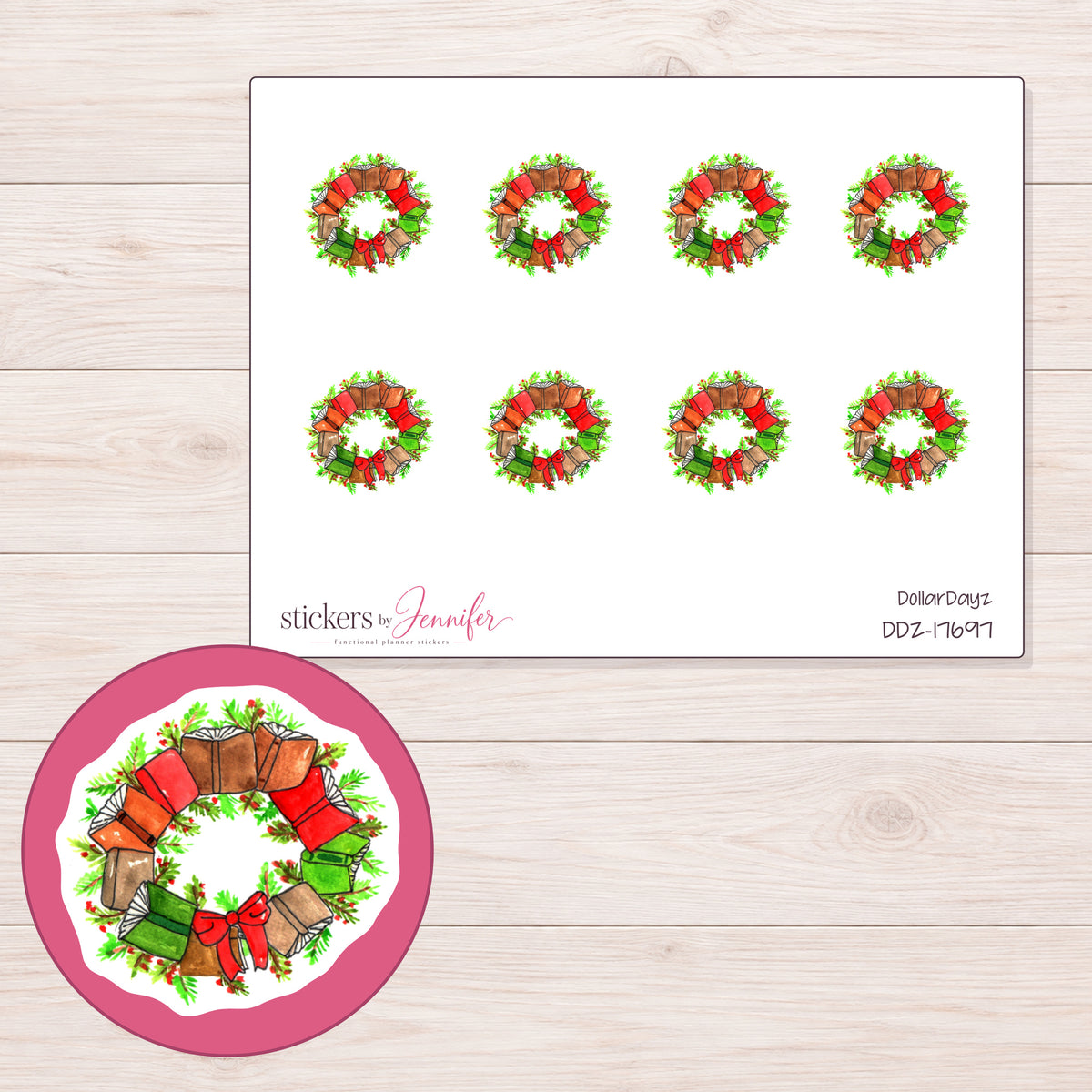DDZ-17697 planner sticker sheet with enlarged sticker detail