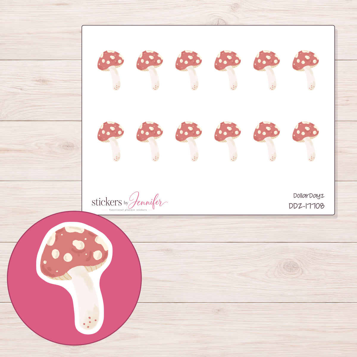 DDZ-17708 planner sticker sheet with enlarged sticker detail