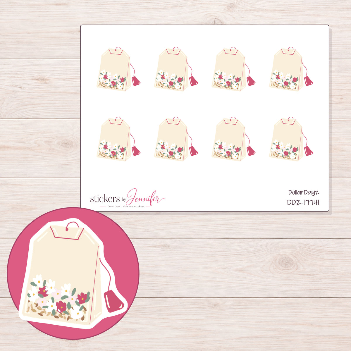 DDZ-17741 planner sticker sheet with enlarged sticker detail