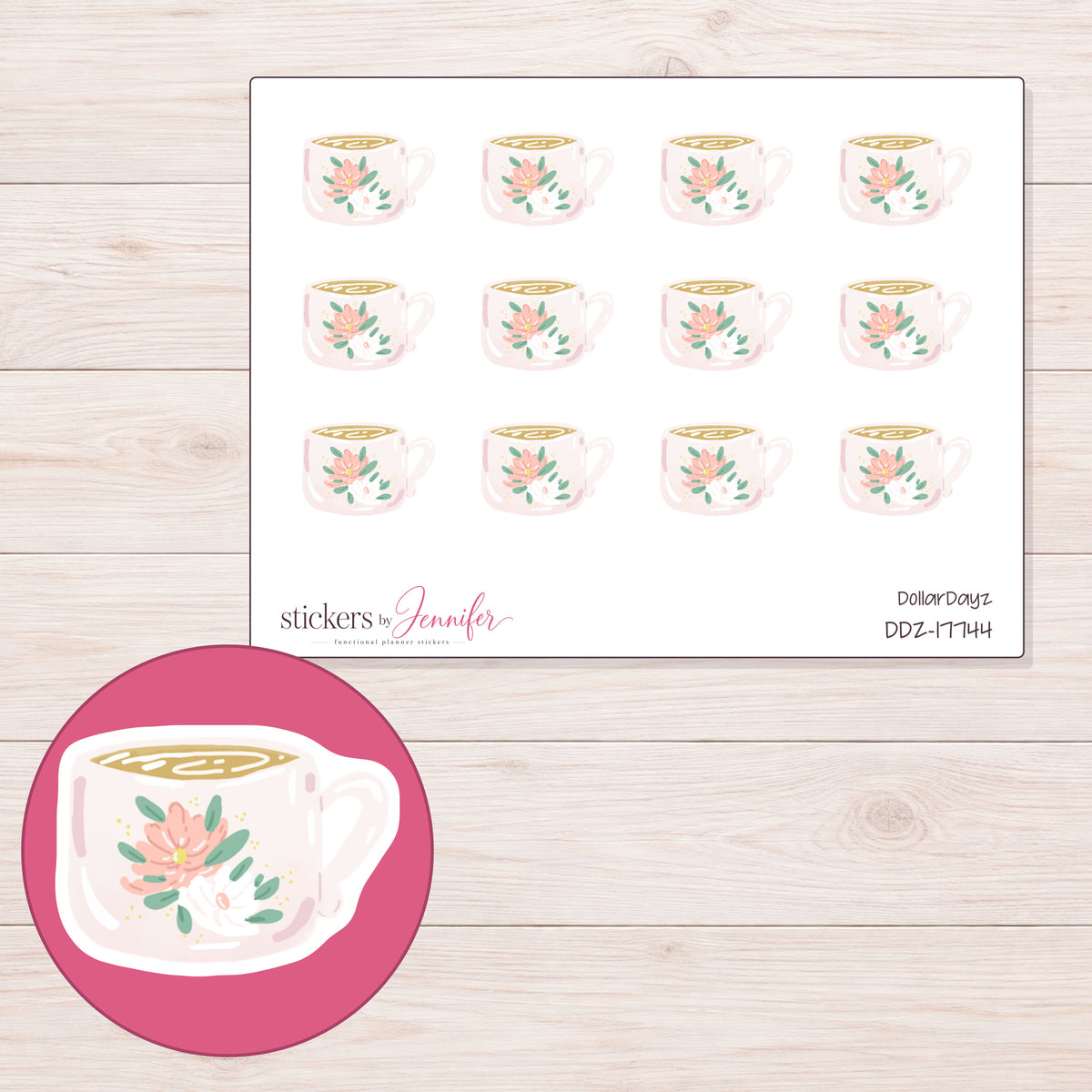 DDZ-17744 planner sticker sheet with enlarged sticker detail