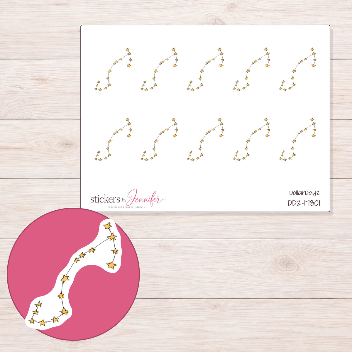 DDZ-17801 planner sticker sheet with enlarged sticker detail