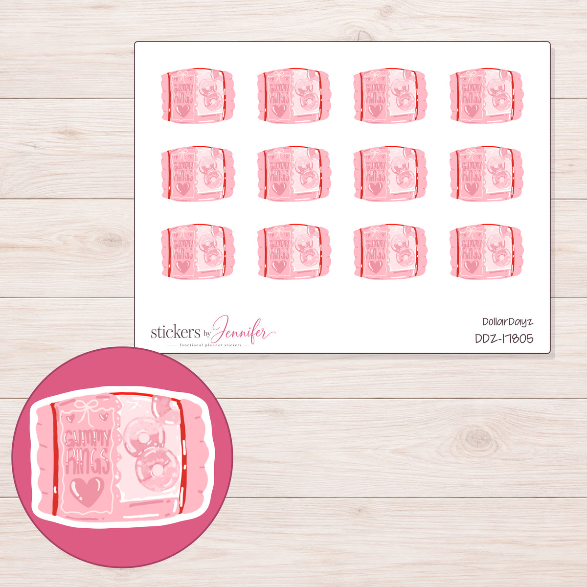 DDZ-17805 planner sticker sheet with enlarged sticker detail