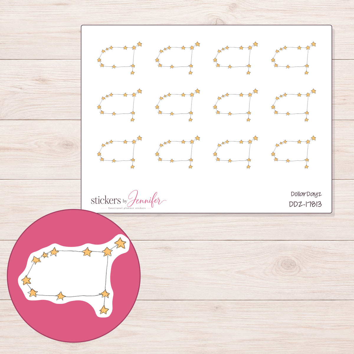 DDZ-17813 planner sticker sheet with enlarged sticker detail