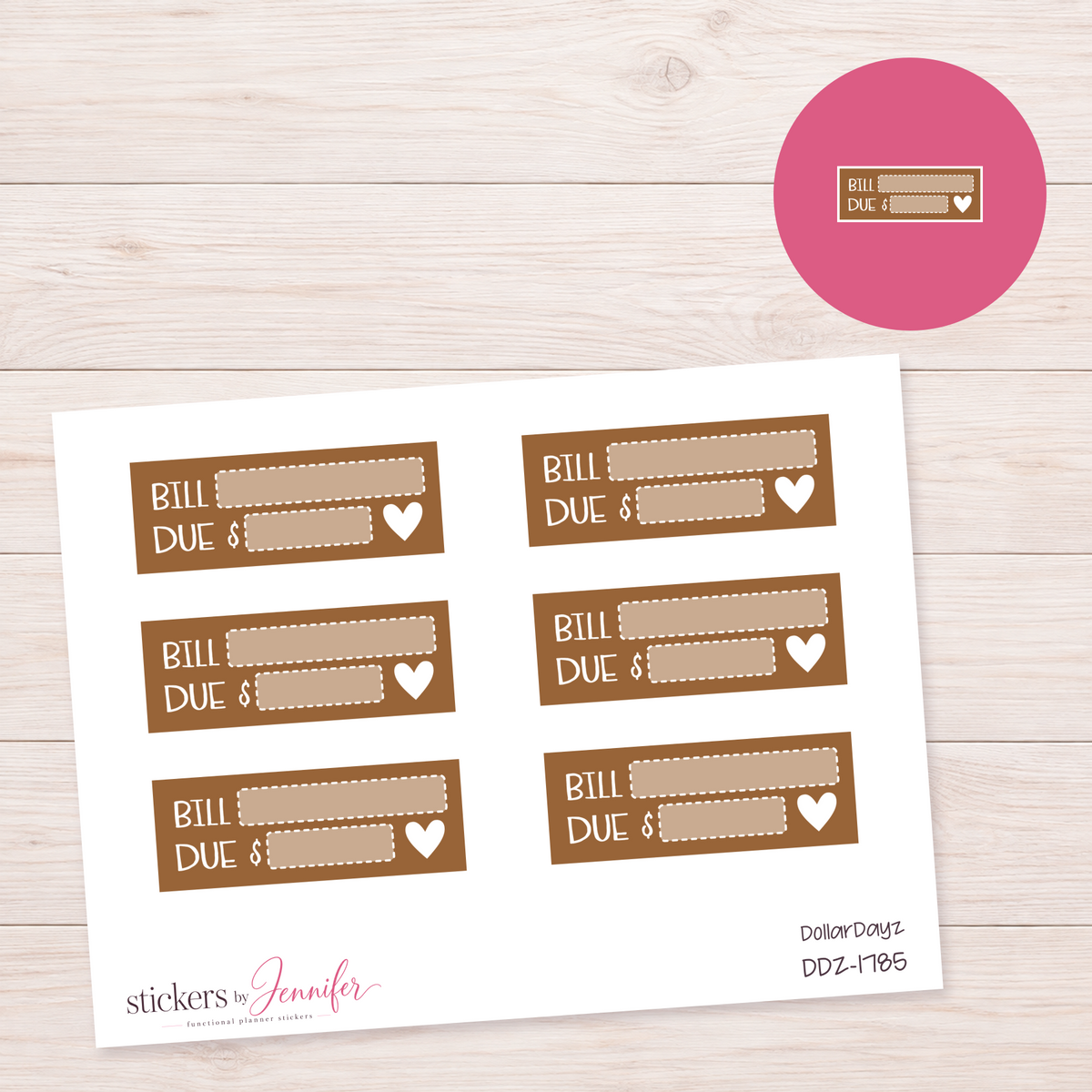 Warm Brown Bill Due Label Planner Stickers | DDZ-1785