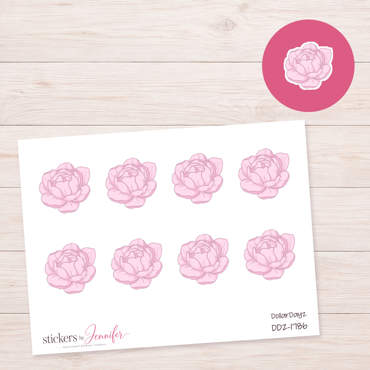 Pink Peony Blossom Planner Stickers | DDZ-1786