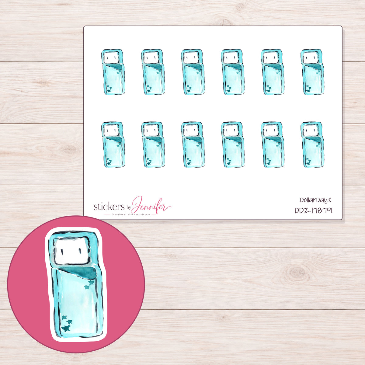 DDZ-17879 planner sticker sheet with enlarged sticker detail