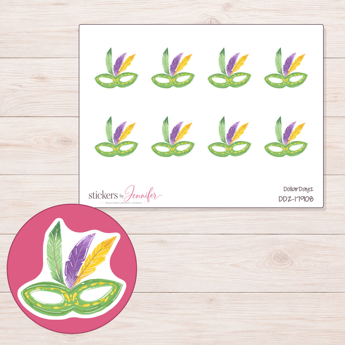 DDZ-17908 planner sticker sheet with enlarged sticker detail