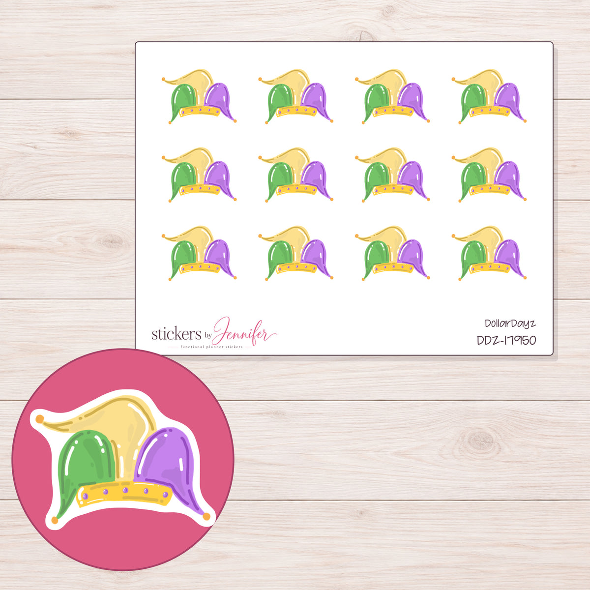 DDZ-17950 planner sticker sheet with enlarged sticker detail