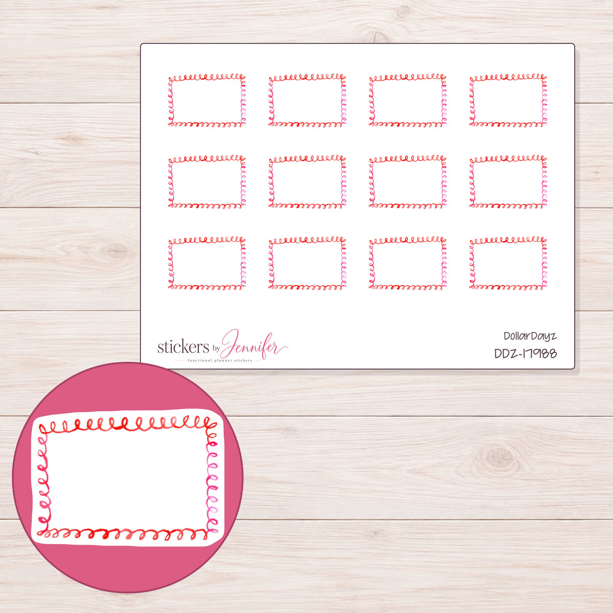 DDZ-17988 planner sticker sheet with enlarged sticker detail