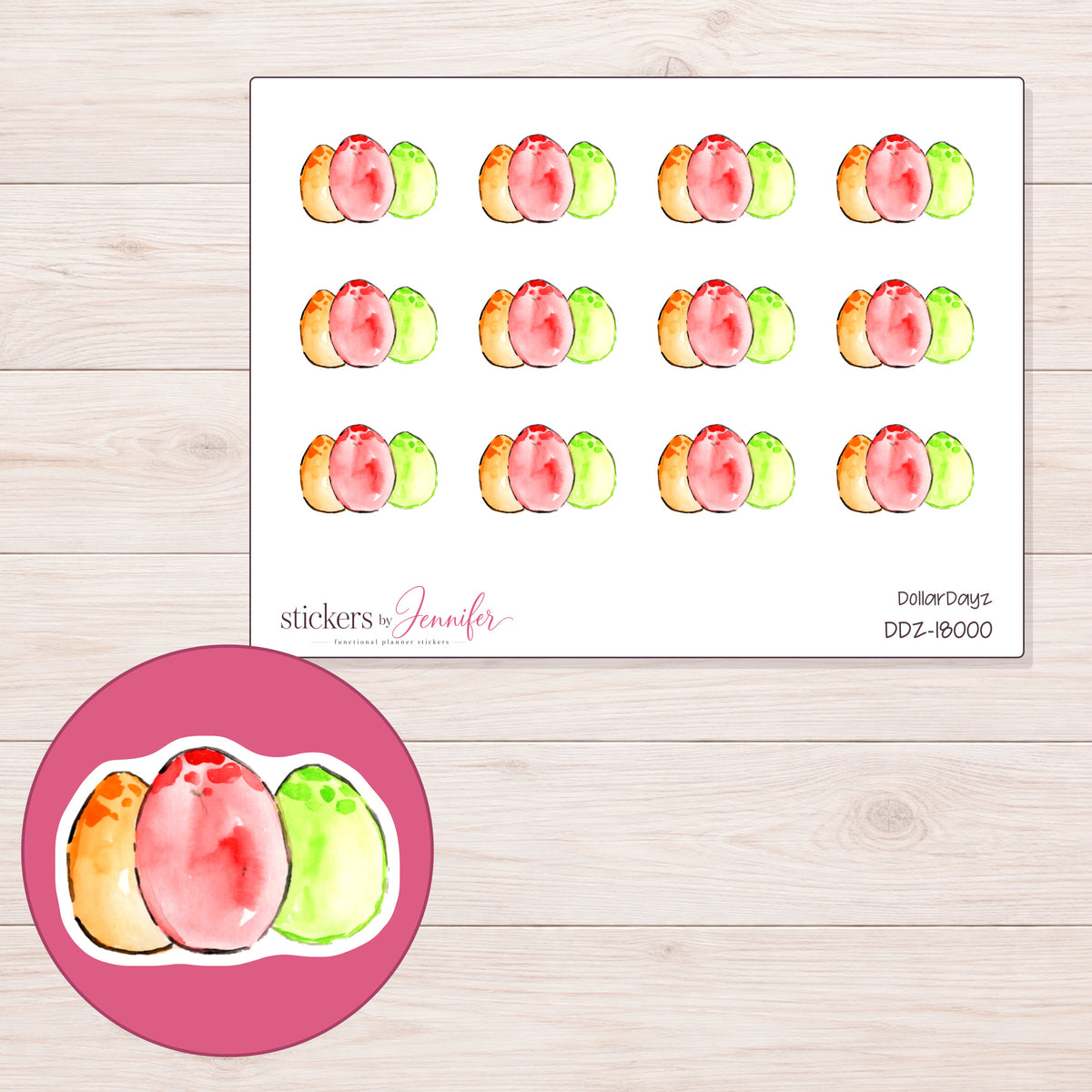 DDZ-18000 planner sticker sheet with enlarged sticker detail
