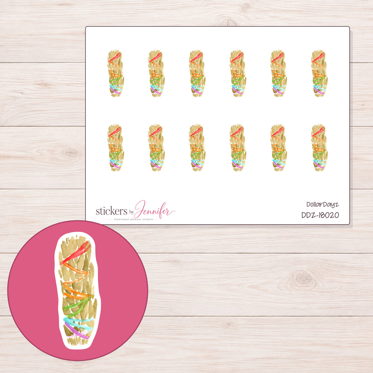 DDZ-18020 planner sticker sheet with enlarged sticker detail