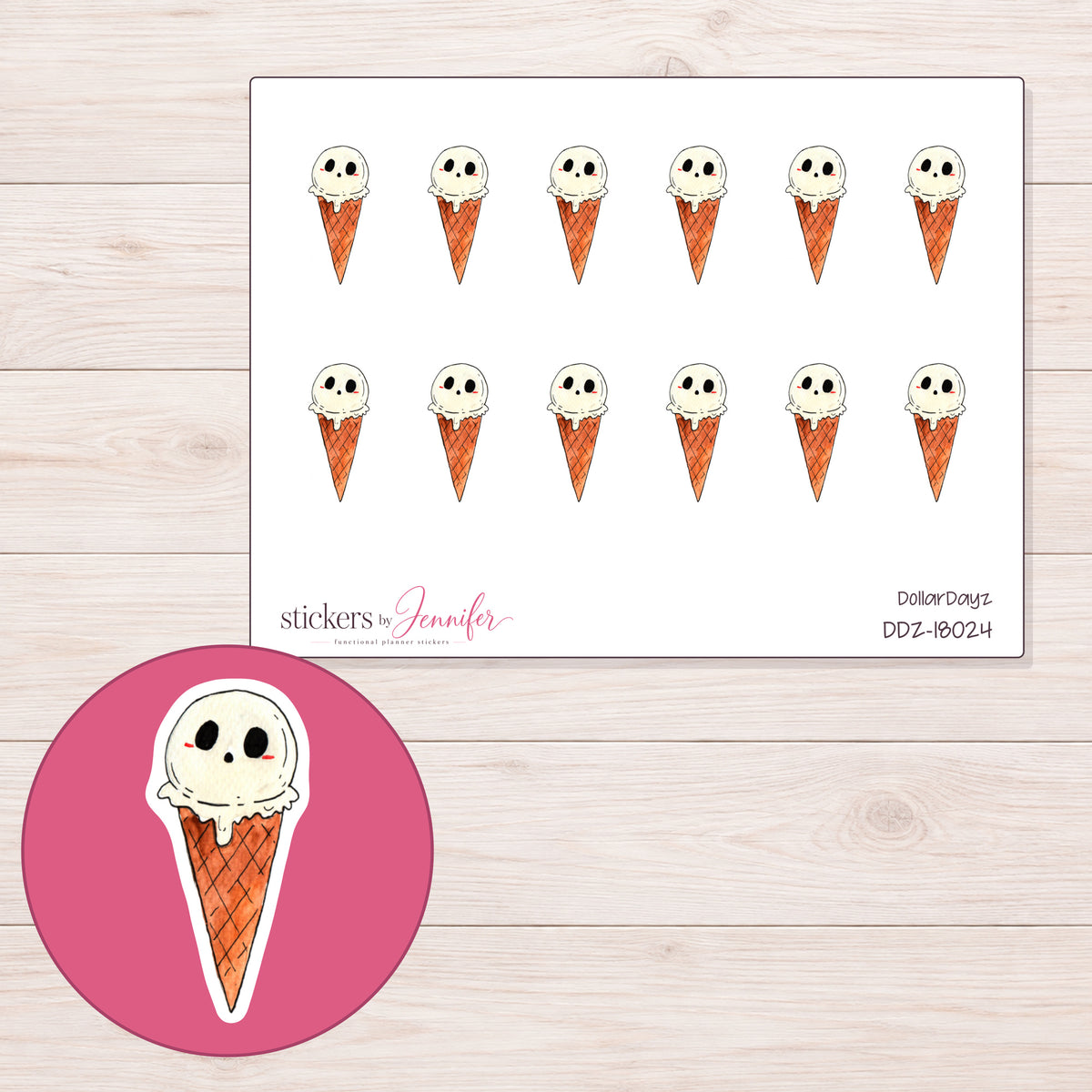 DDZ-18024 planner sticker sheet with enlarged sticker detail