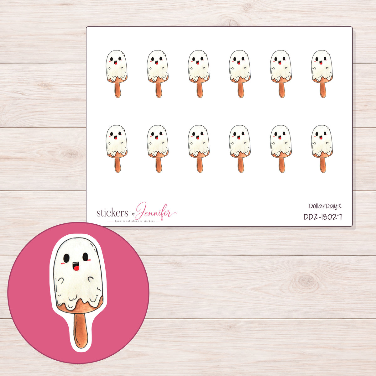 DDZ-18027 planner sticker sheet with enlarged sticker detail