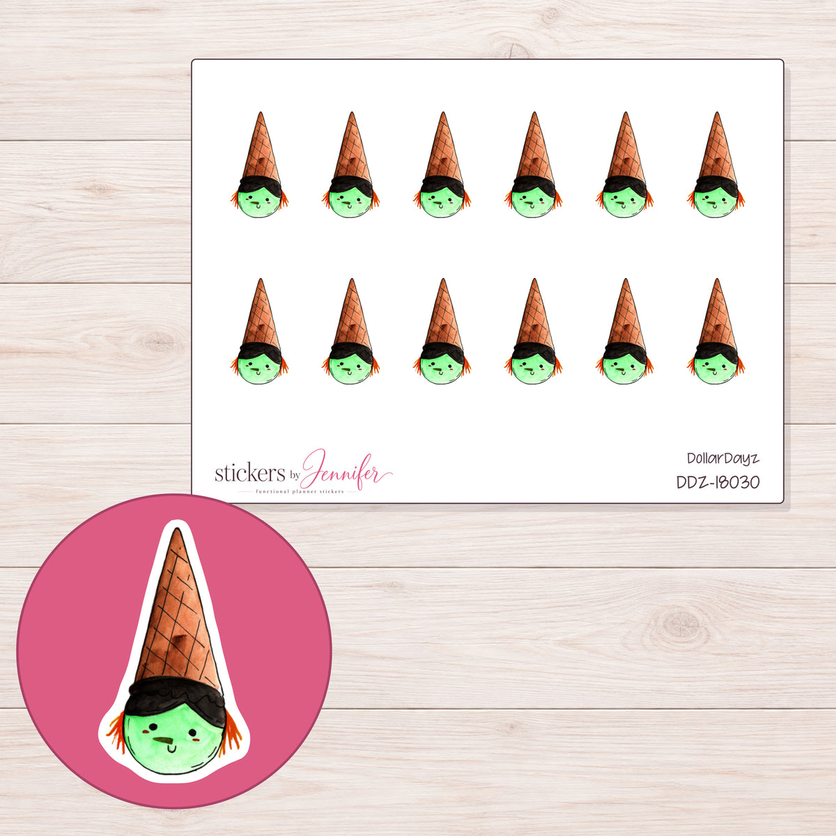 DDZ-18030 planner sticker sheet with enlarged sticker detail