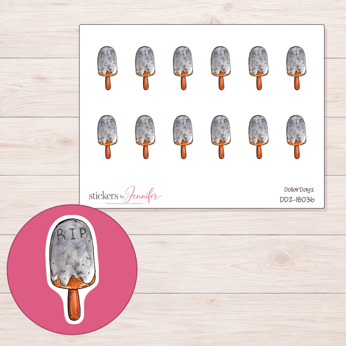 DDZ-18036 planner sticker sheet with enlarged sticker detail