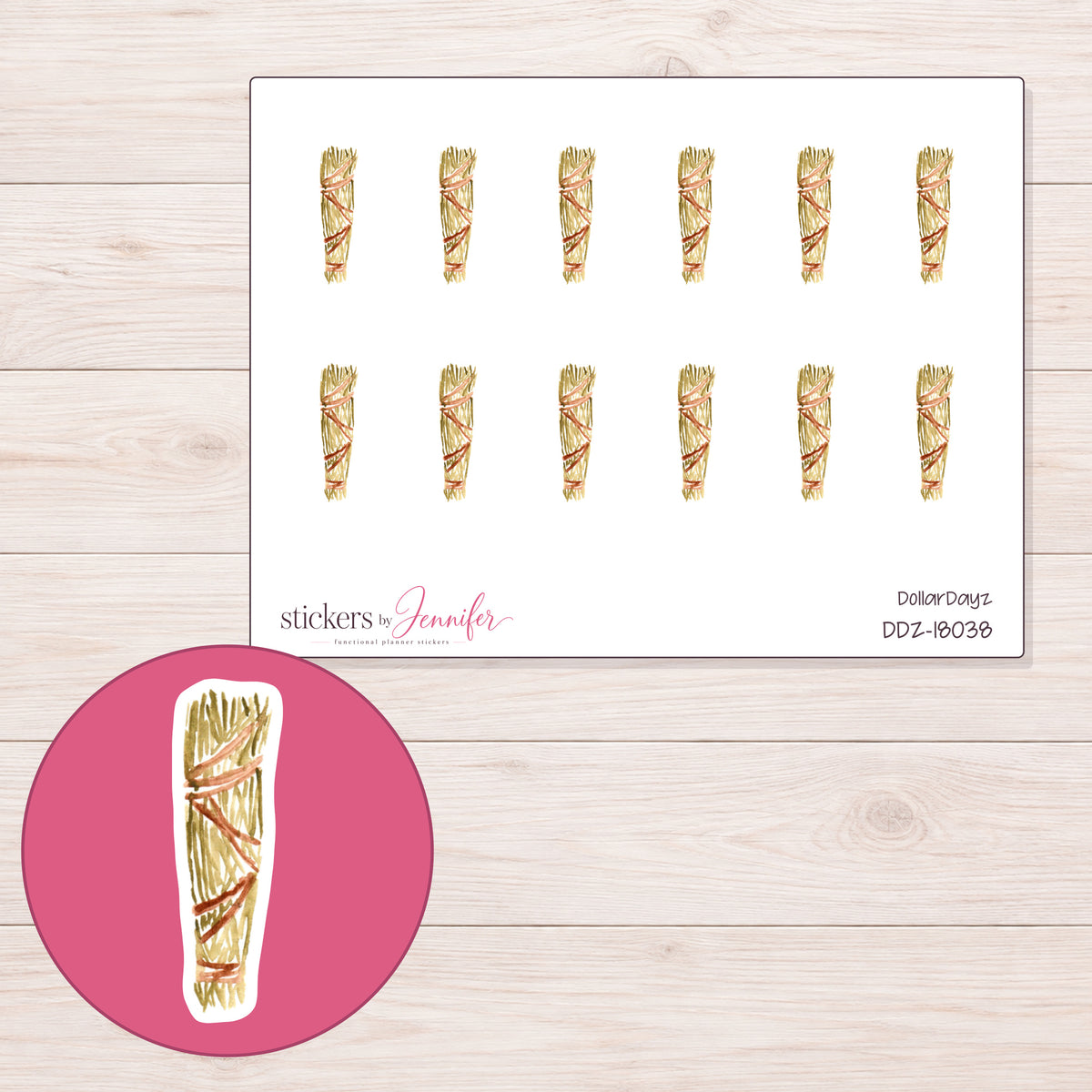 DDZ-18038 planner sticker sheet with enlarged sticker detail