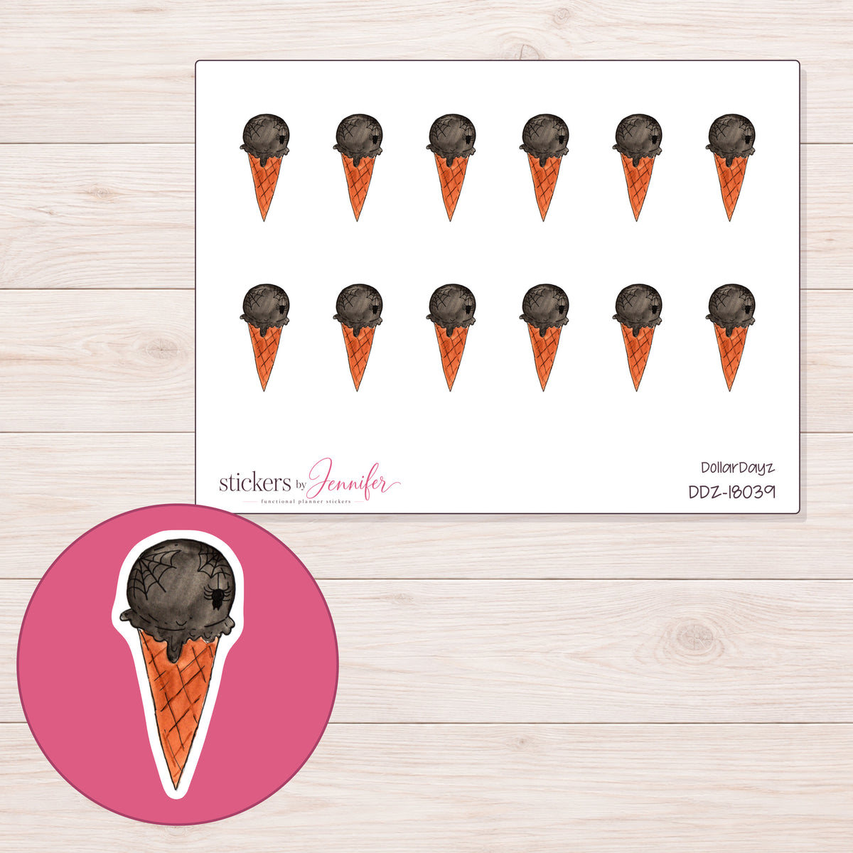 DDZ-18039 planner sticker sheet with enlarged sticker detail