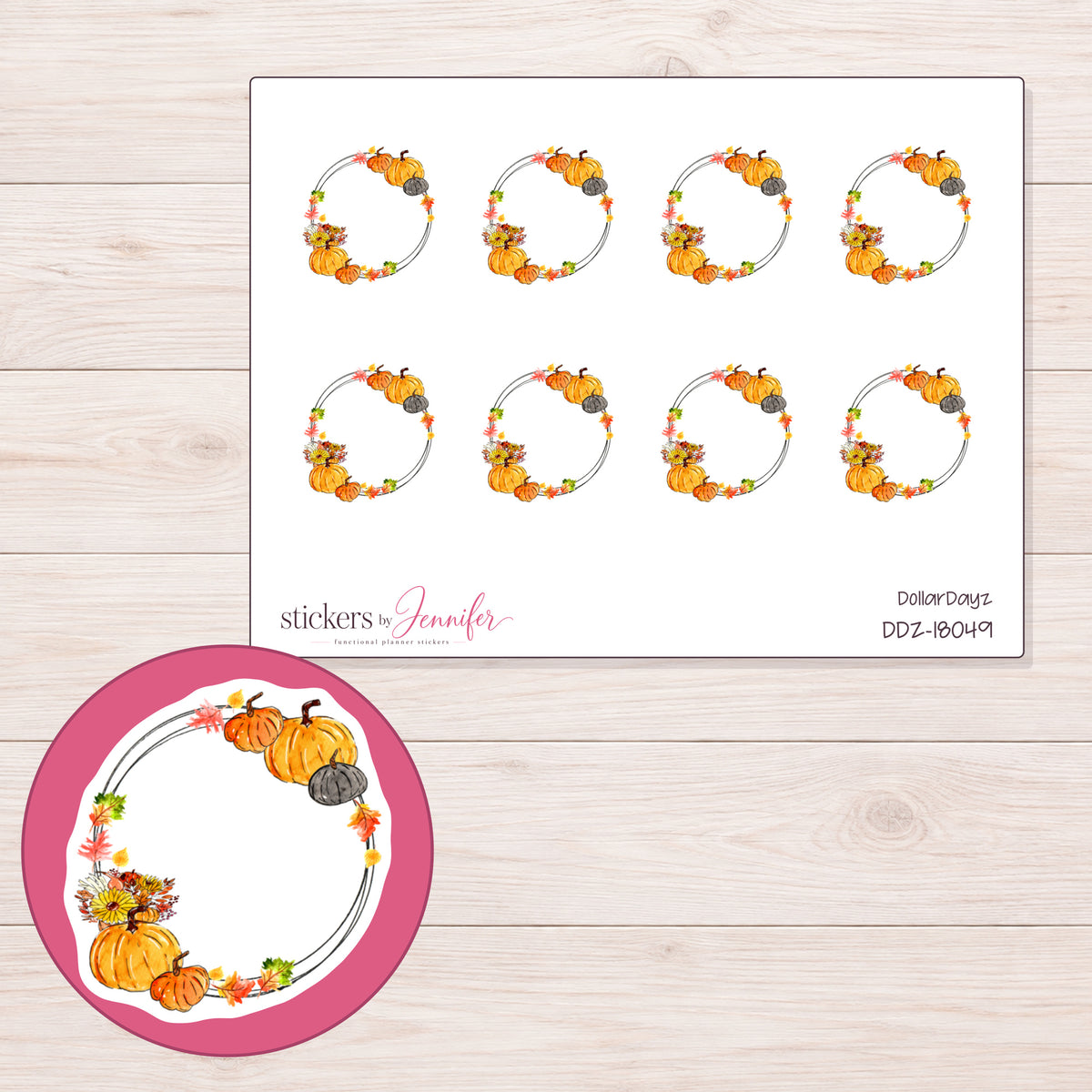 DDZ-18049 planner sticker sheet with enlarged sticker detail