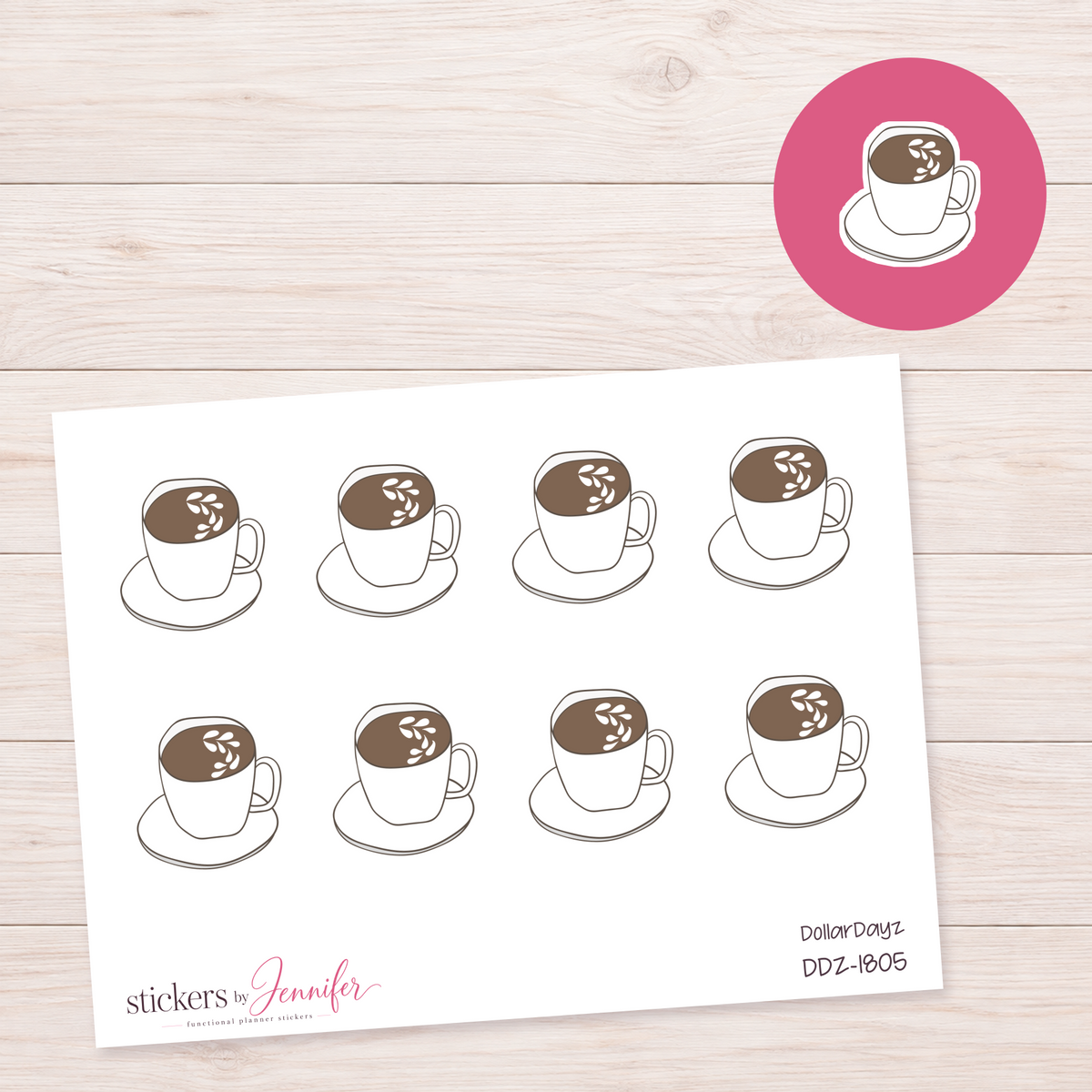 Coffee Cup and Saucer Planner Stickers | DDZ-1805