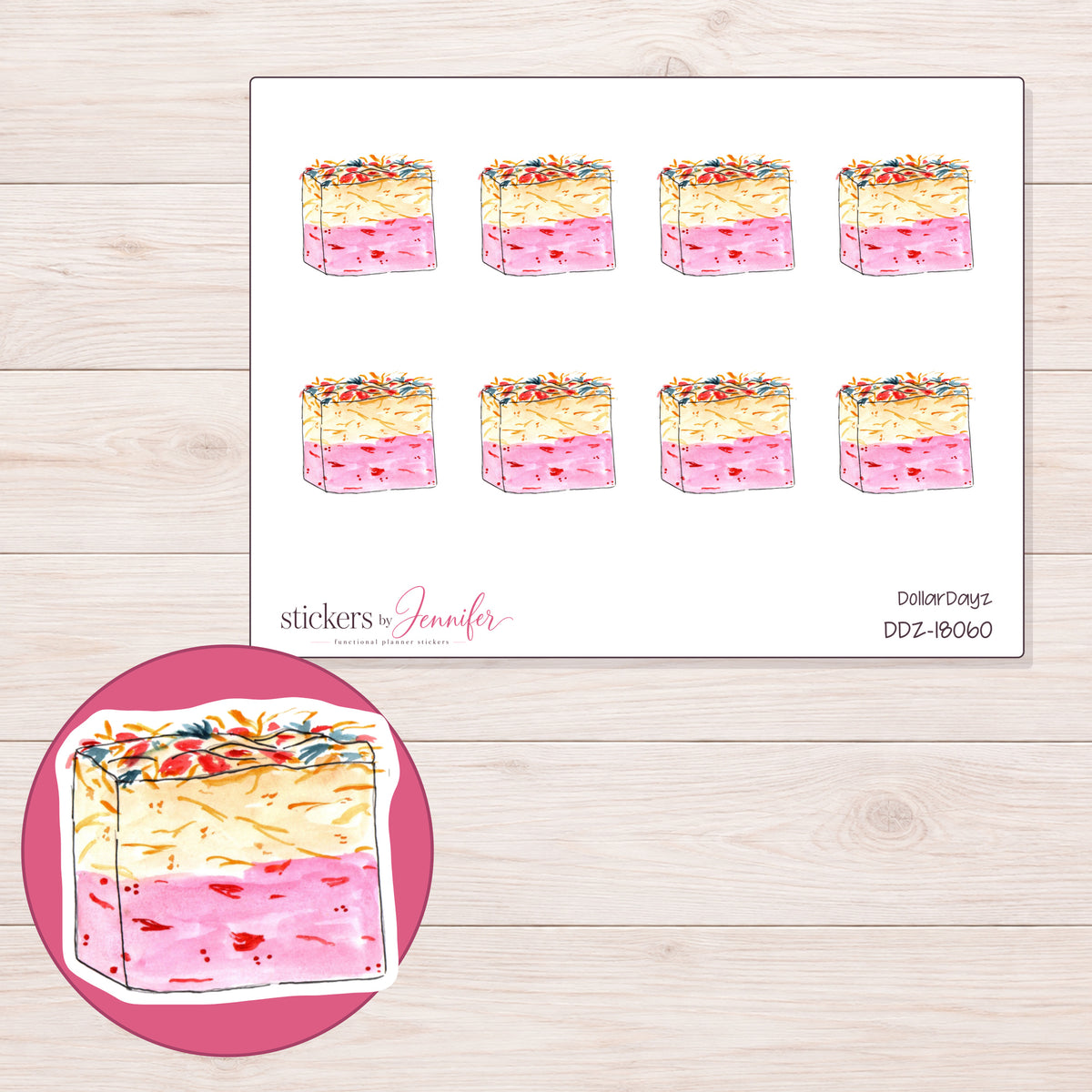 DDZ-18060 planner sticker sheet with enlarged sticker detail