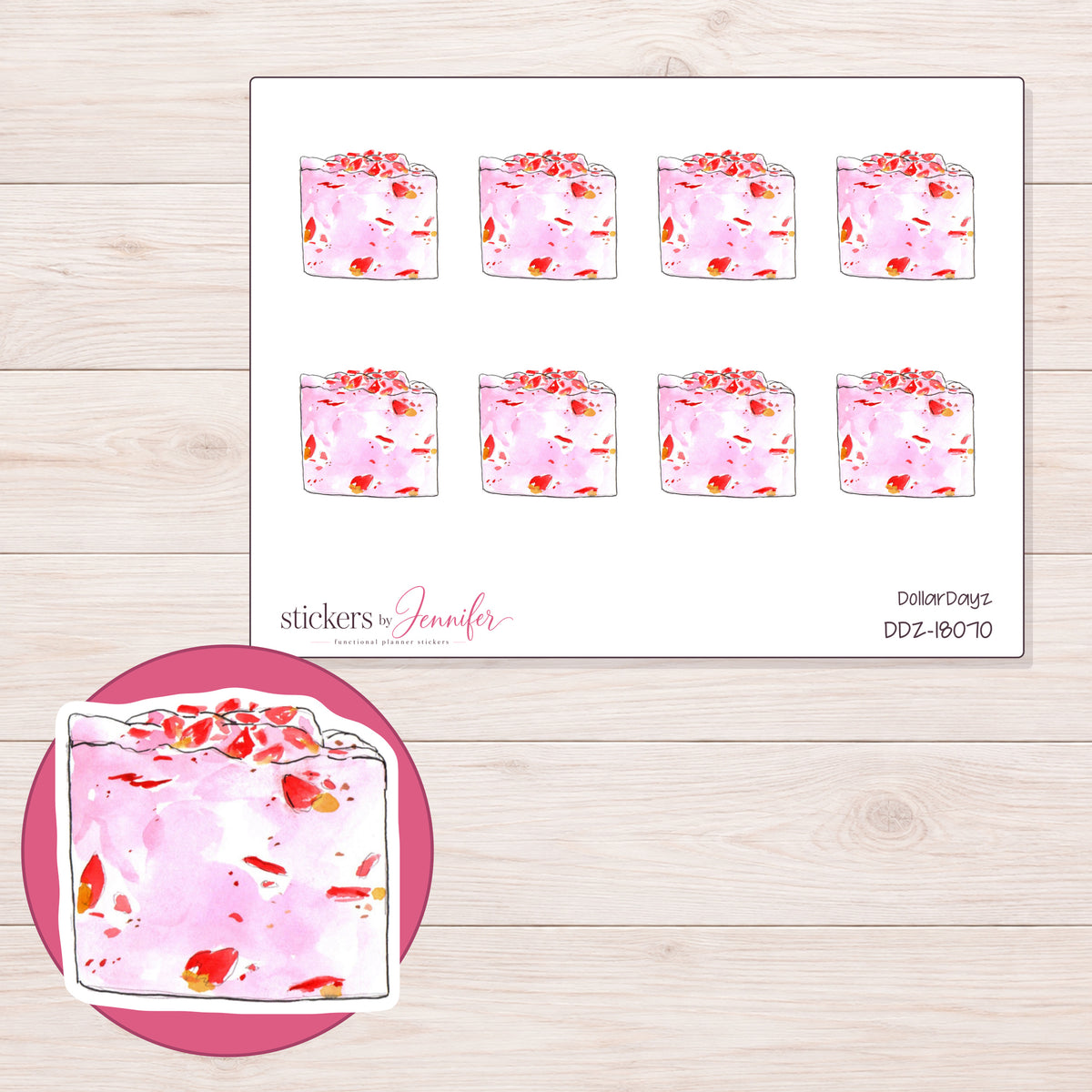 DDZ-18070 planner sticker sheet with enlarged sticker detail