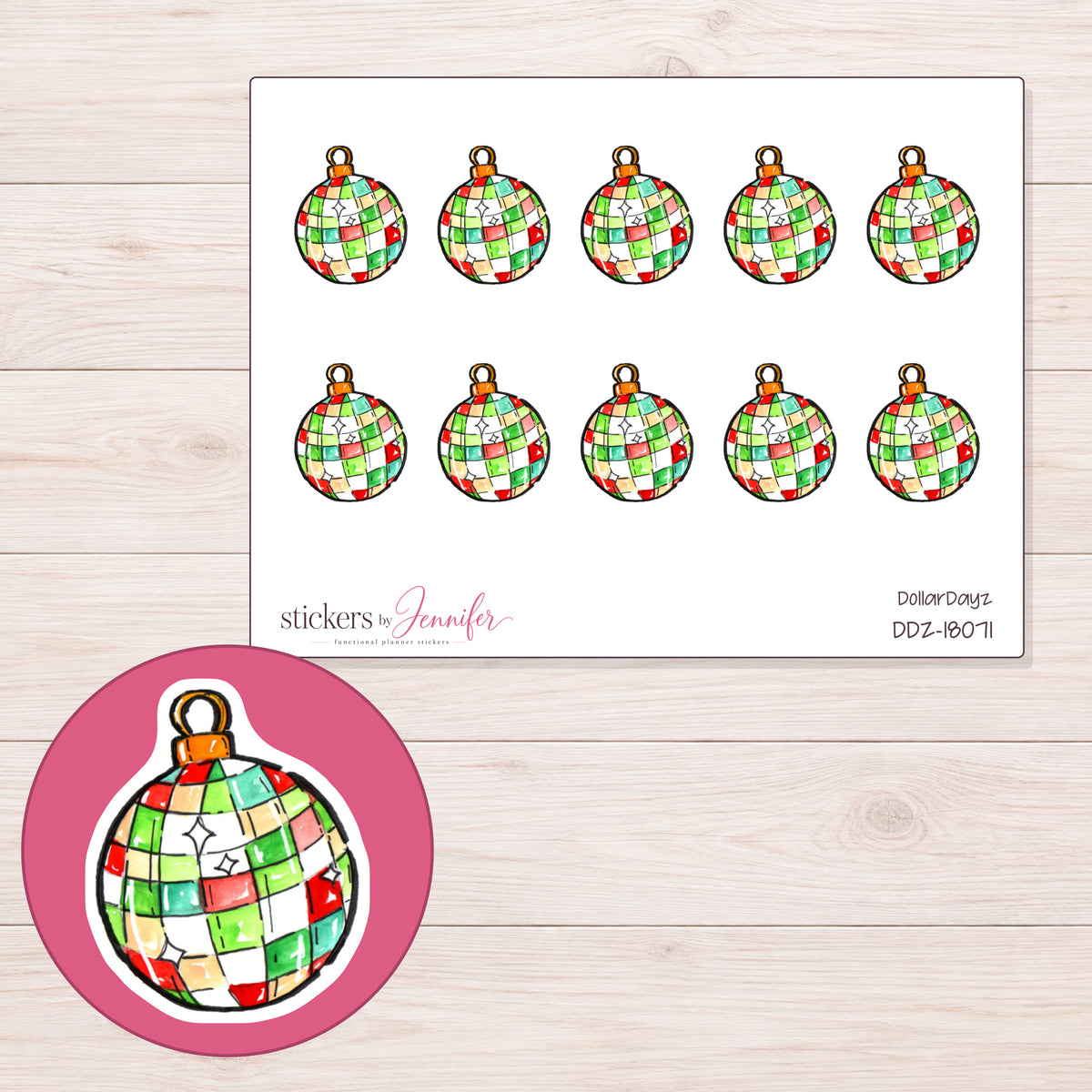DDZ-18071 planner sticker sheet with enlarged sticker detail