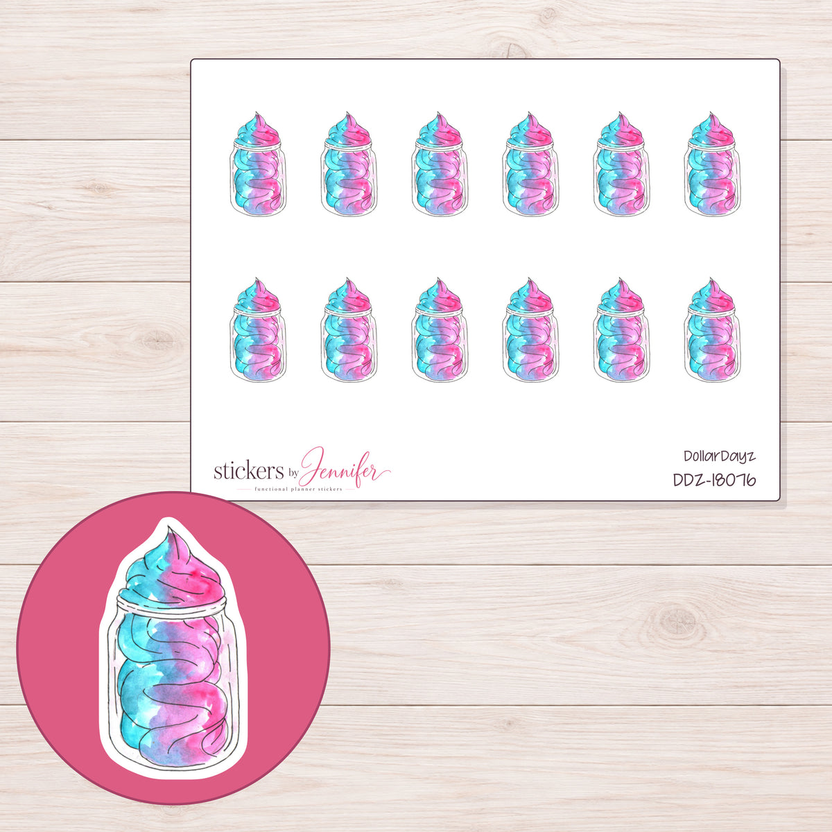 DDZ-18076 planner sticker sheet with enlarged sticker detail