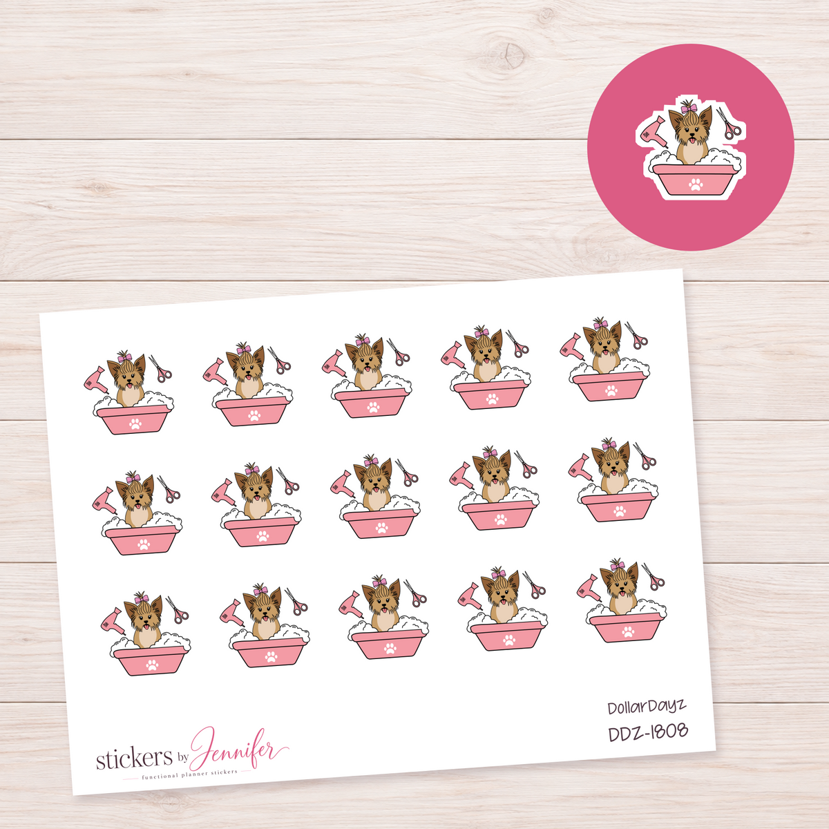 Pink Dog Grooming Bath Planner Stickers | DDZ-1808