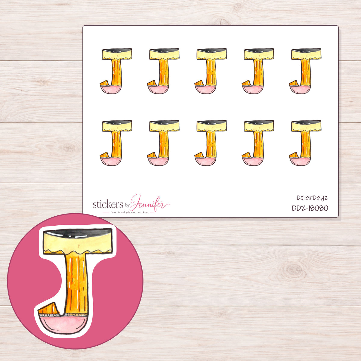 DDZ-18080 planner sticker sheet with enlarged sticker detail