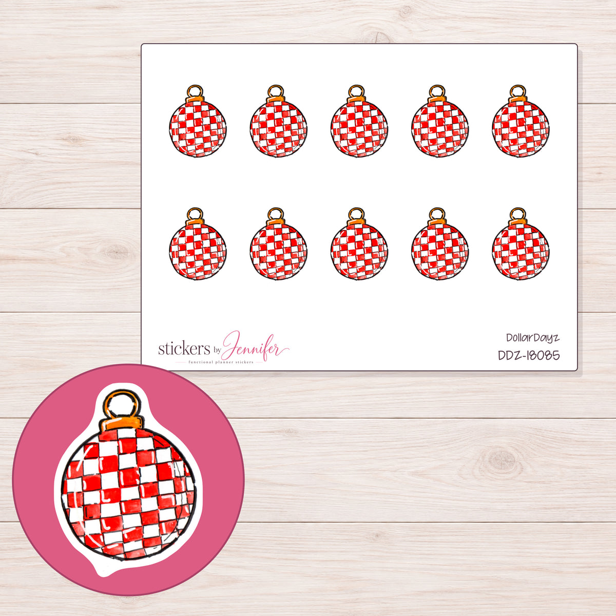 DDZ-18085 planner sticker sheet with enlarged sticker detail