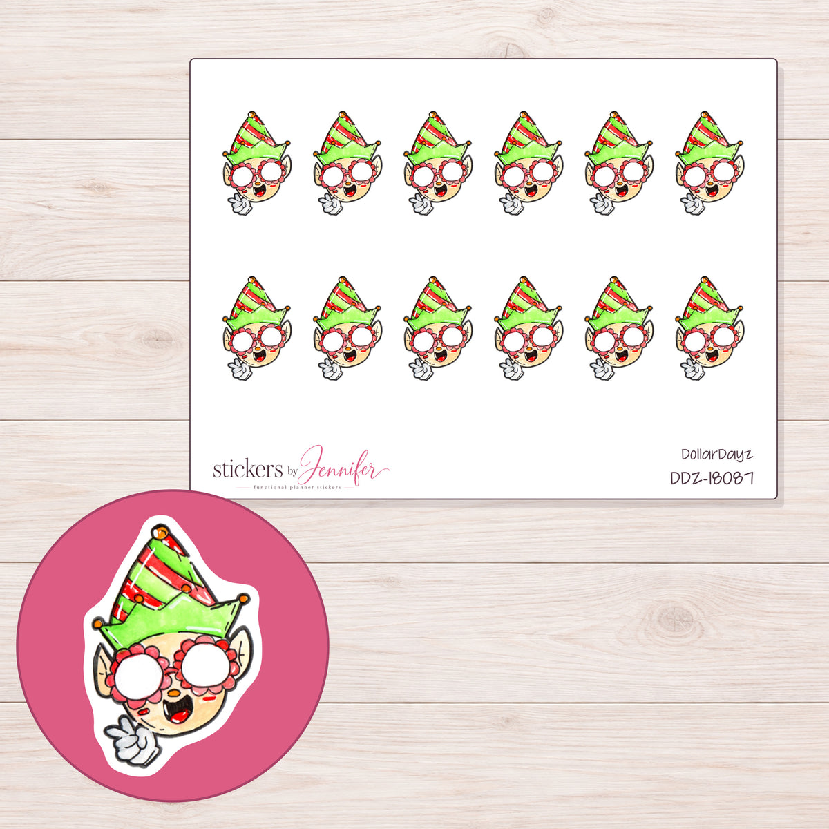 DDZ-18087 planner sticker sheet with enlarged sticker detail