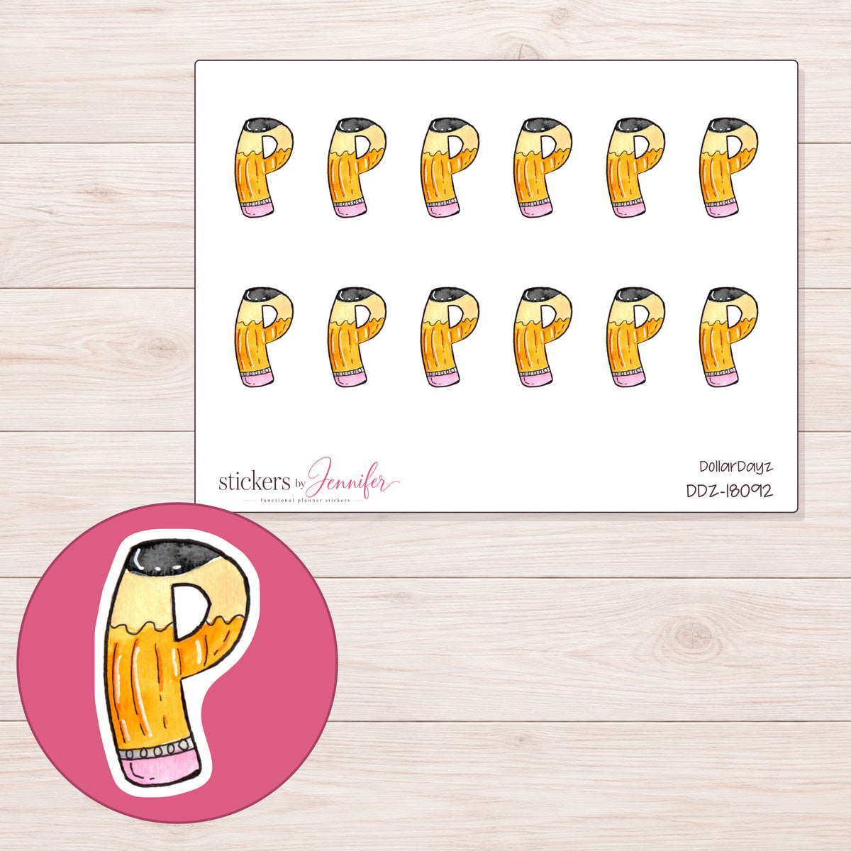 DDZ-18092 planner sticker sheet with enlarged sticker detail